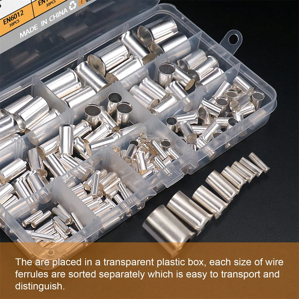 

166Pcs AWG (1/0 2/0 2 4 6 8 10 12 ) Wire Ferrule Silver Plated Copper Crimp Connector Electrical Cable Pin Cord End Terminal Kit