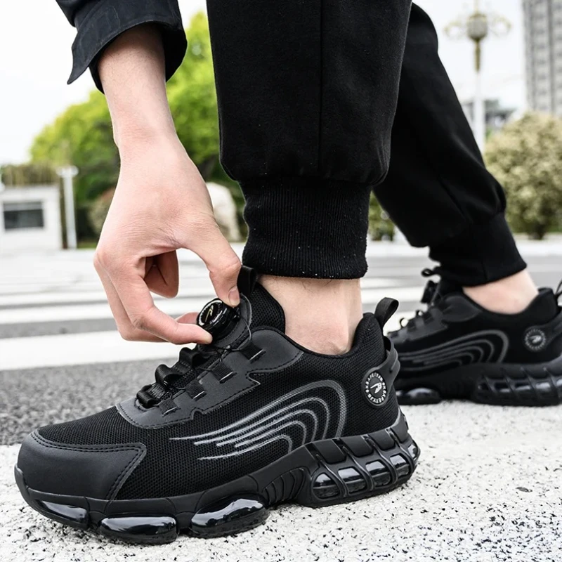 

rotating button safety shoes steel toe cap women sneakers anti puncture boots indestructible shoes men lightweight work shoes