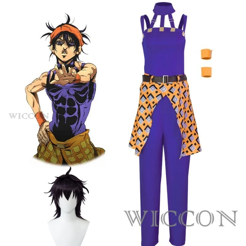 Bizarre Adventure Ghirga Narancia Cosplay Costume Sexy Top Pants Ghirga Purple Black Wig Christmas Party Anime Suit Adult