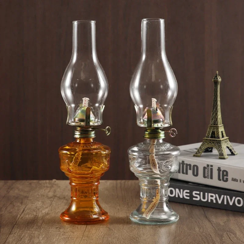 Lámpara de aceite rústica, linterna de cristal Vintage, lámpara de queroseno, lámparas de aceite de cámara para uso interior, decoración del hogar, iluminación, linterna de aceite