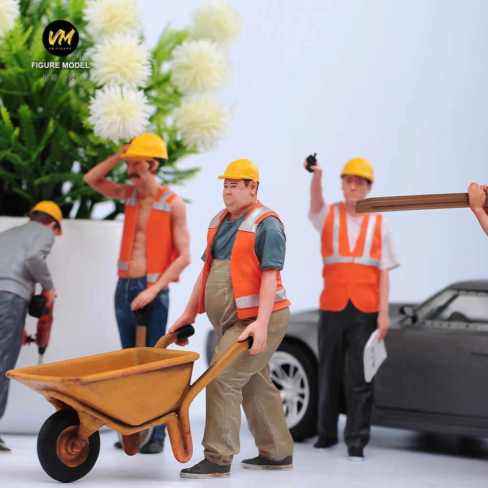 

Miniature Figure 1/18 1/24 Face Painted Site Scene Accessory Workers Fit Construction Vehicles Mini Doll Model Toy Decor Display