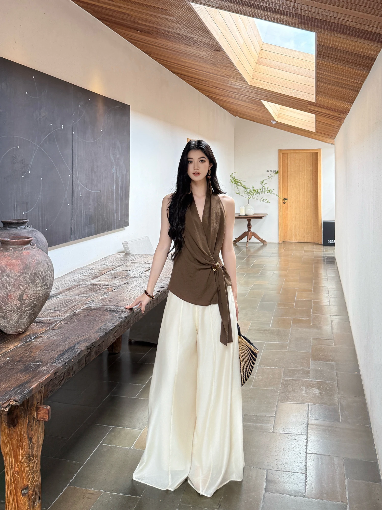 

Брюки Youwei женские широкие, повседневные, свободные, прямые, белые, летние, для отдыха, удобные, с естественной талией, из волокна Rceler