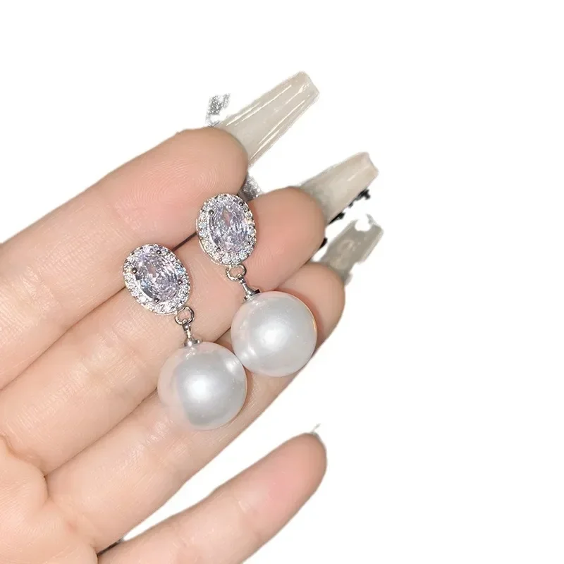 MDLFES مويسان الماس نمط حورية البحر الدموع الأحجار الكريمة اللؤلؤ وأقراط تاهيتي 18K الذهب الأبيض مطلي الخرز