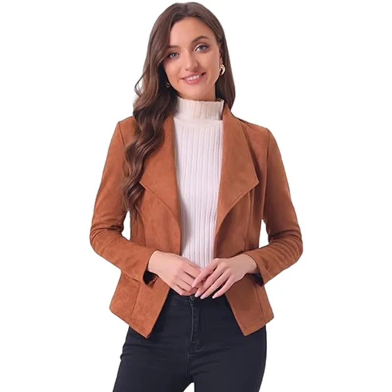 سترة عصرية غير رسمية تشبه الجلد المدبوغ مريحة بأكمام طويلة لربيع وخريف 2025 ملابس نسائية احترافية جديدة للتنقل #2