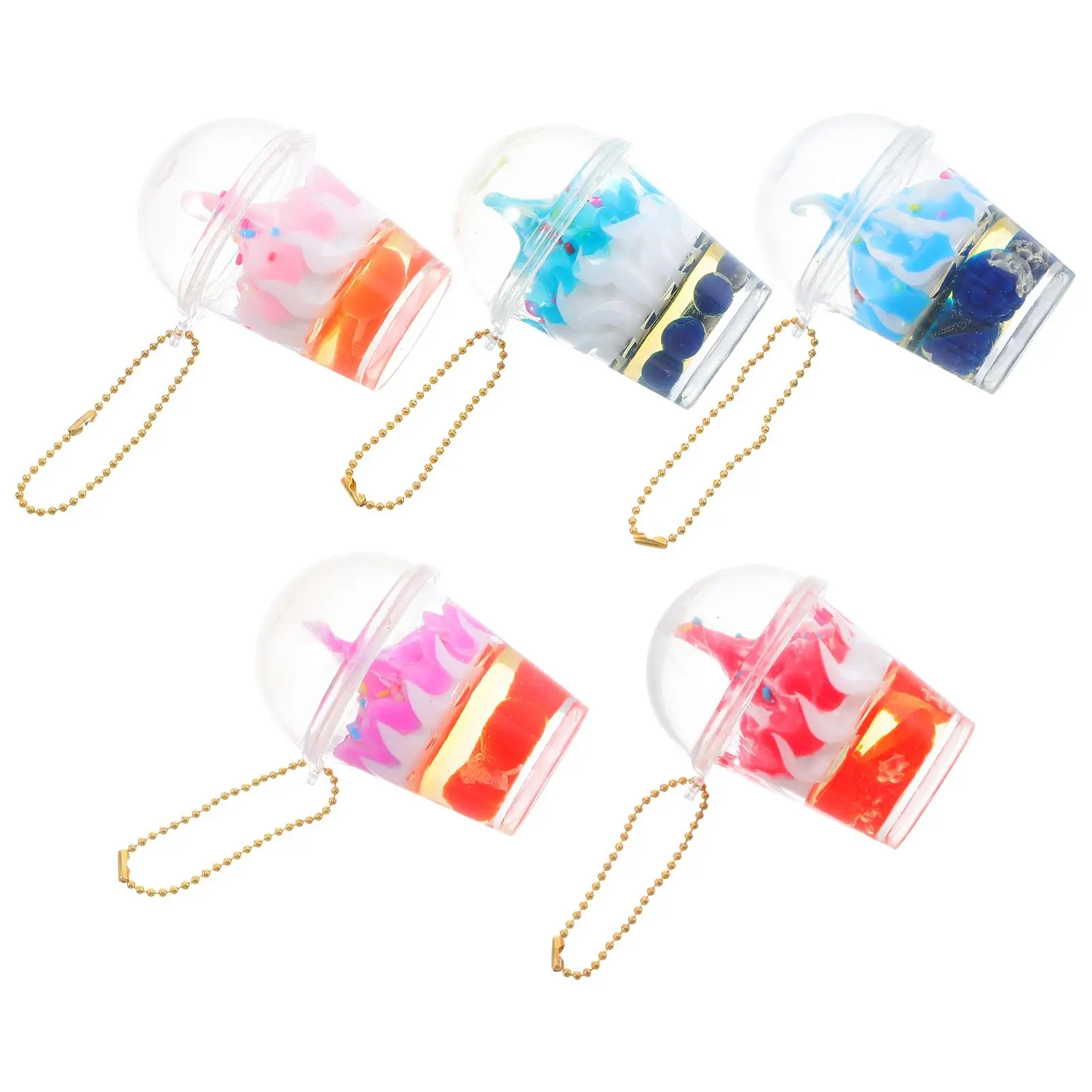 

5 Pcs Ice Cream Keychain Mini Dessert Cups Pendant Adorable Cream Sundaes Charm Decorative PVC Food Accessory Cute Mini Cup Cake