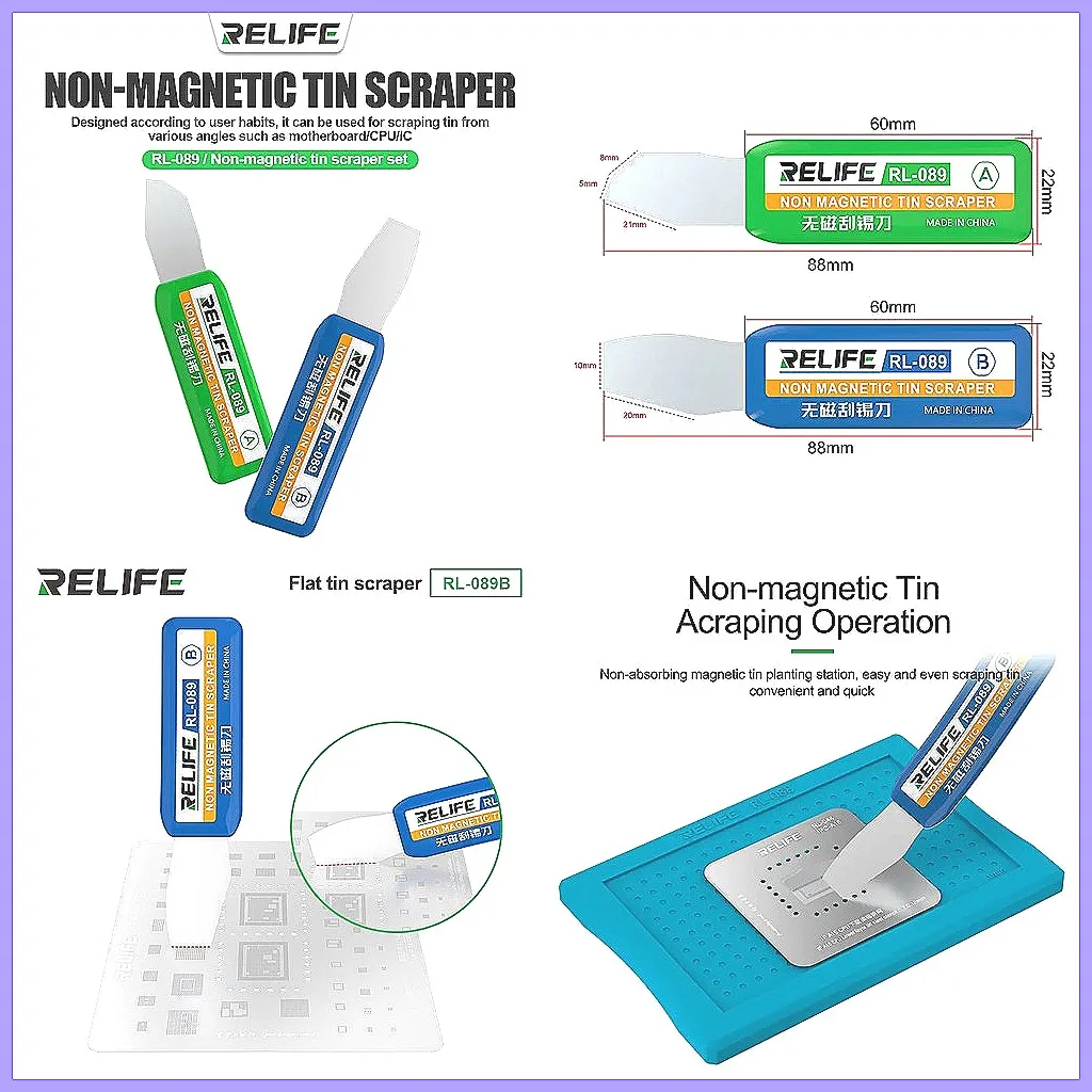 Metal Scraping Tool Kit, Non-Magnetic BGA Solder Paste Scraper, Reballing & Glue Removal Set for PCB Repair