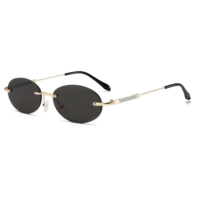 Novo Óculos de Sol Feminino Oval Sem Aro com Borda Cortada, Design Moderno e Personalizado, Armação Pequena