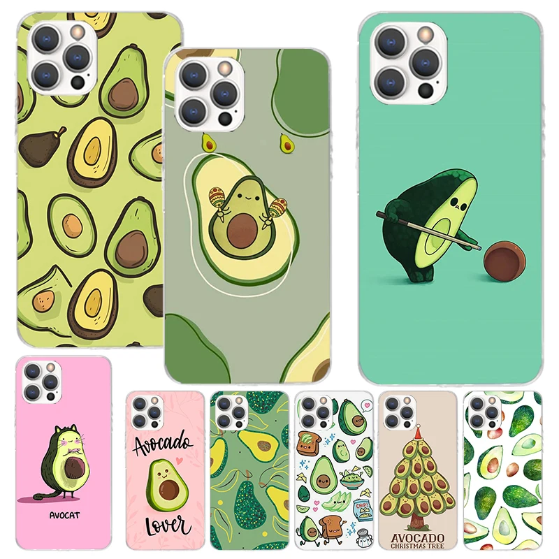 Cartoon Fruit Avocado Print Soft Case for iPhone 16 15 14 13 12 11 Pro Max Art Phone Shell XS XR X SE 7 Plus 8 Pattern Cover for