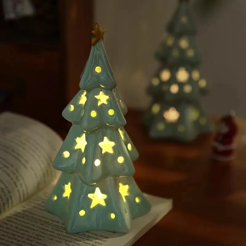 Cute Ceramic Star Christmas Tree Night Light Bedroom Desktop Decoration Crafts Atmosphere  Birthday  Gift  for  Friends