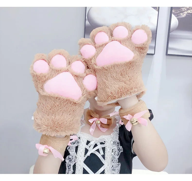 Guantes mullidos y bonitos con forma de garra de gato para Cosplay, manoplas suaves de felpa, guantes cálidos con dedos completos para invierno, accesorios para actuación de Cosplay Kawaii, regalo para niños