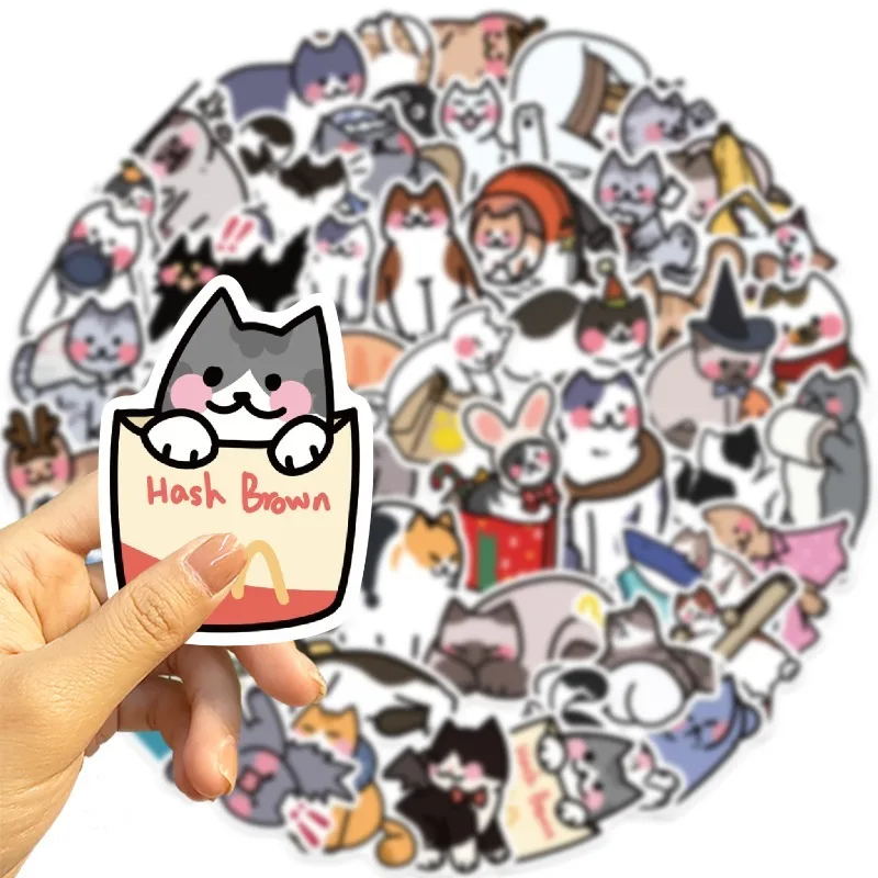 50pcs Cartoon Personality Cat Creative Graffiti Decorative Stickers