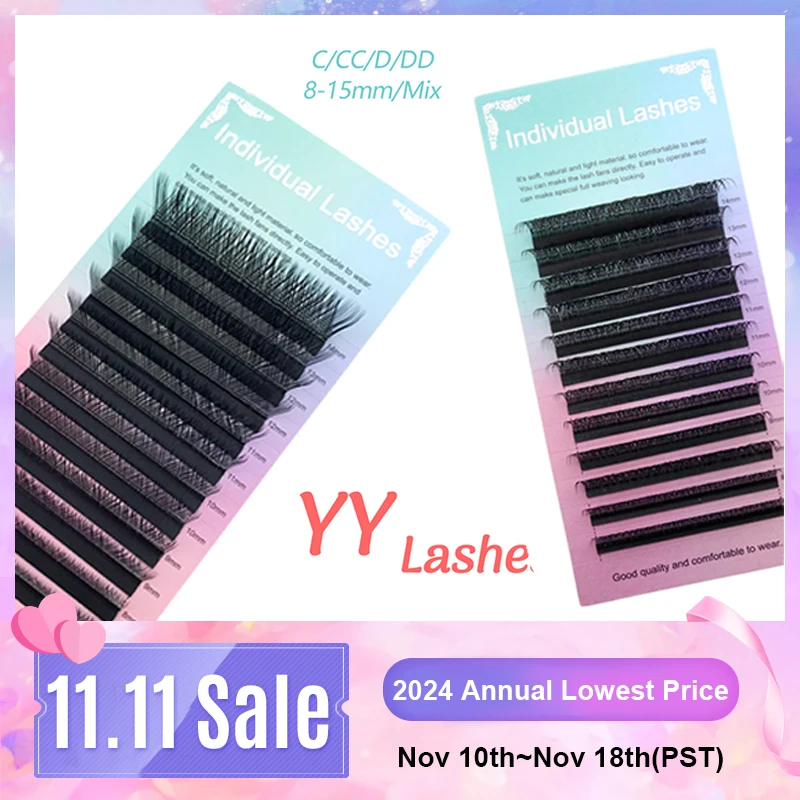 HOLLYLASH YY Lashes Black Natural Thick Eyelashes Extension C/D/CC/DD Curl Soft Double Tip Y Cilios Wholesale