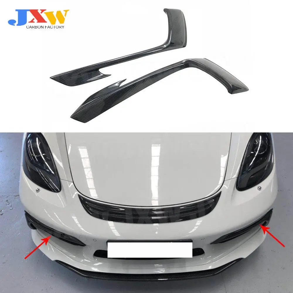 

2PCS Carbon Fiber Front Bumper Fog Lamp Eyelids Trims Strips Cover Fit For Porsche 718 Cayman Boxster 2016-2019 Car Styling FRP