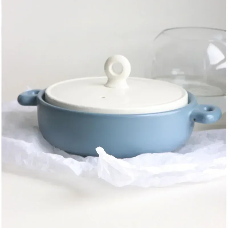 Nordic Household Cooking Pots Blue And White Ceramic Soup Pot Even Heat Pots For Kitchen Double-ear Anti-scald Frying Pan