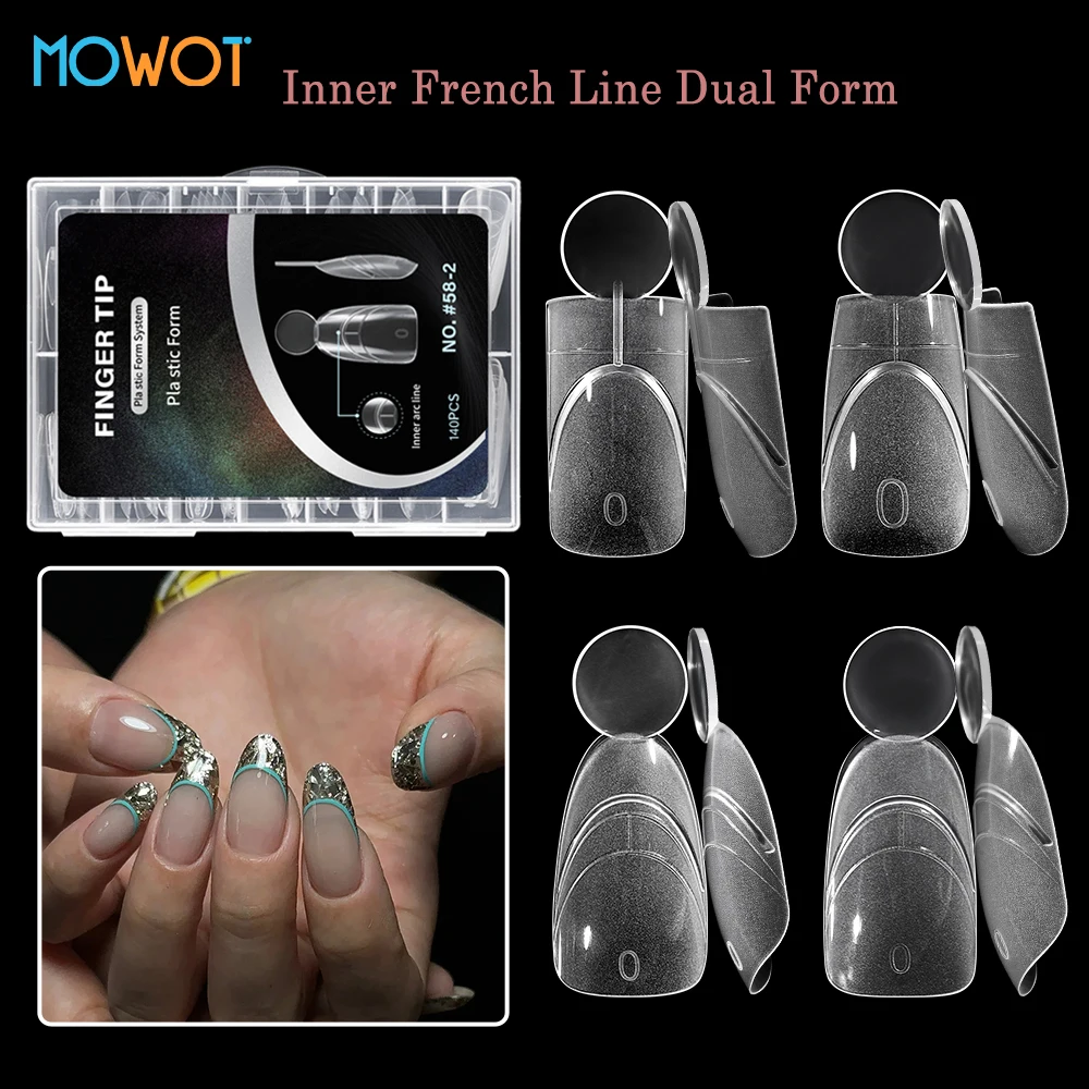 MOWOT Matte Nail Dual Form 140Pcs Builder Gel Extension Reusable Nail Form with Inner French Line Acrylic Nail Mold for Manicure