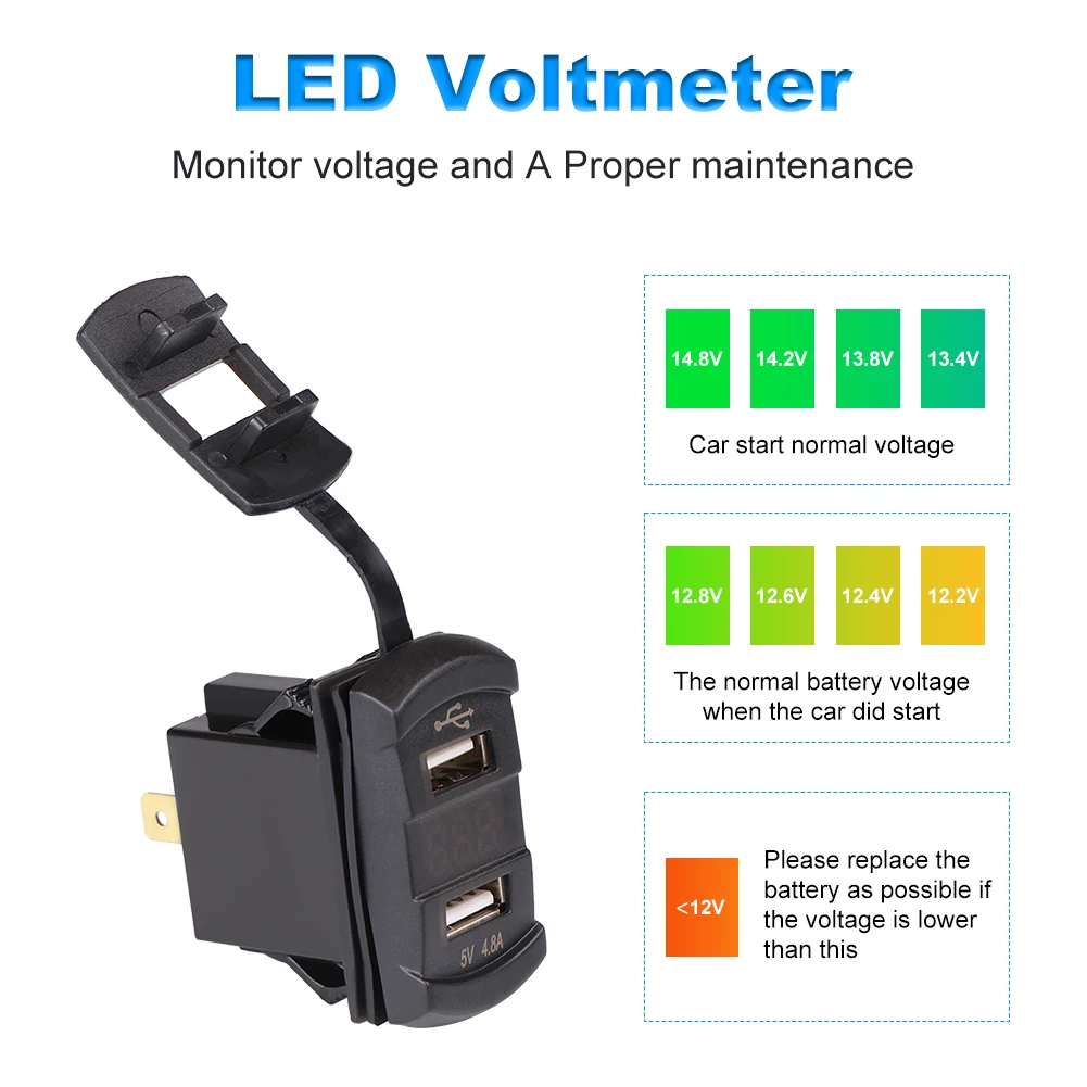 2/3/4 Gang Rocker Switch Panel  With Digital Voltmeter 4.2A Dual USB Port 12V Outlet  Charging Switch Panel For Car Marine Boat