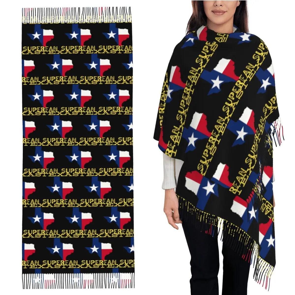 

Funny Texas Superfan Sports Fan Texas Lover Premium Scarf Tassel Scarves Shawls and Wraps Large Fall Winter Shawl Wrap