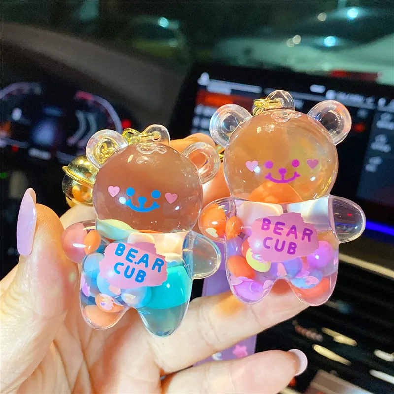 3pcs Creative Mickey Head Liquid Keychain for Women Cute Donut Milk Tea Cup Quicksand Floating Keyring Car Bag Pendant Key Chain