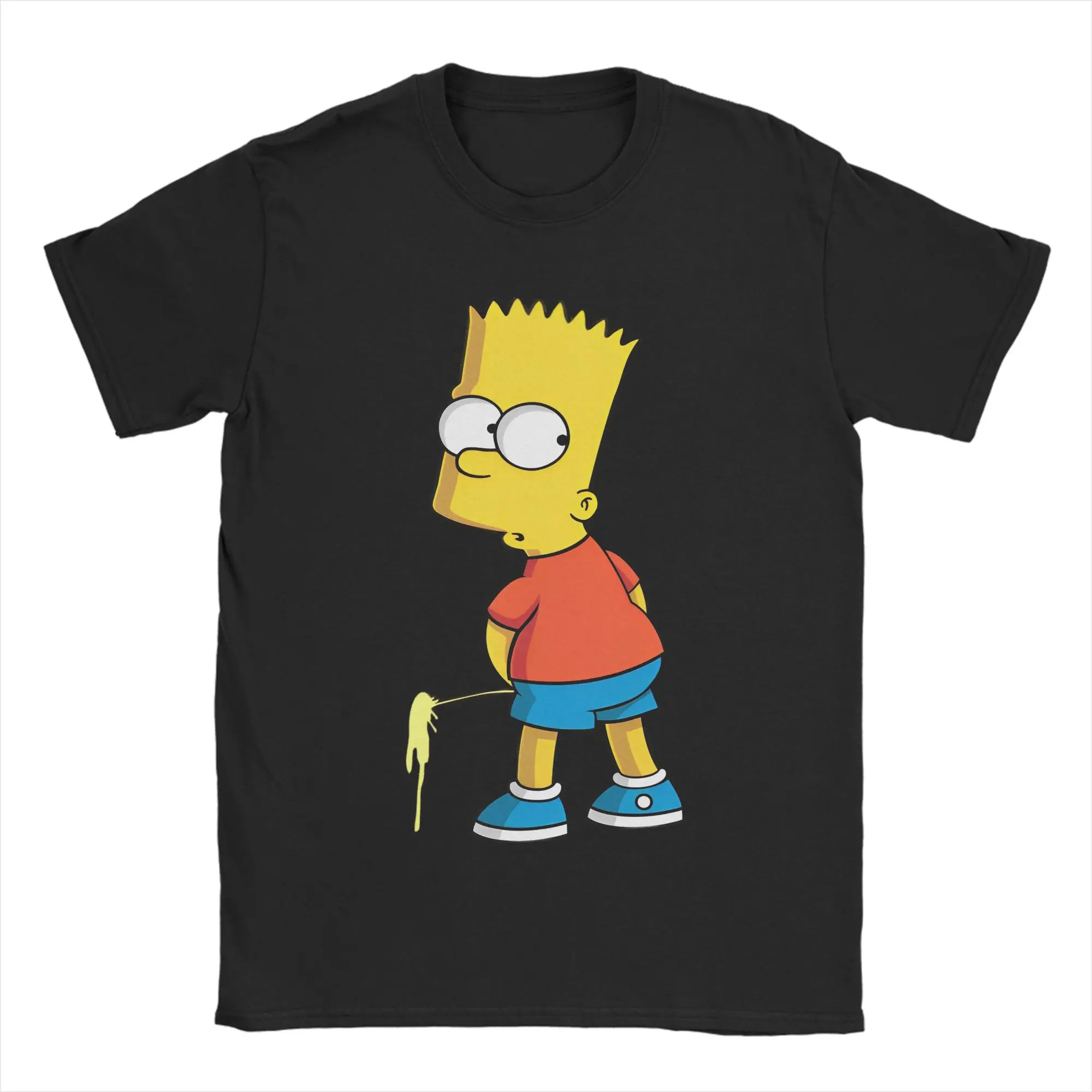 The S-Simpsons Cartoon T Shirts Pure Cotton Fun T-Shirts Round Neck Funny Bart Piss Art Tees Short Sleeve Clothing 4XL 5XL