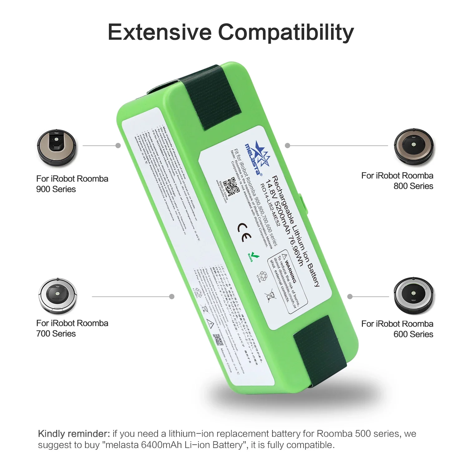 5.2Ah 14,8 V литий-ионный аккумулятор для iRobot Roomba Cleaner 900 800 700 600 Series 960 980 981 965 895 890 860 695 692 690 680 675