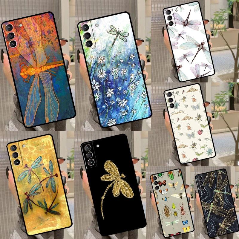 Dragonfly Insect Pattern Case For Samsung Galaxy S21 S20 FE S22 S23 Ultra Note 20 S8 S9 S10 Note 10 Plus Cover Shell