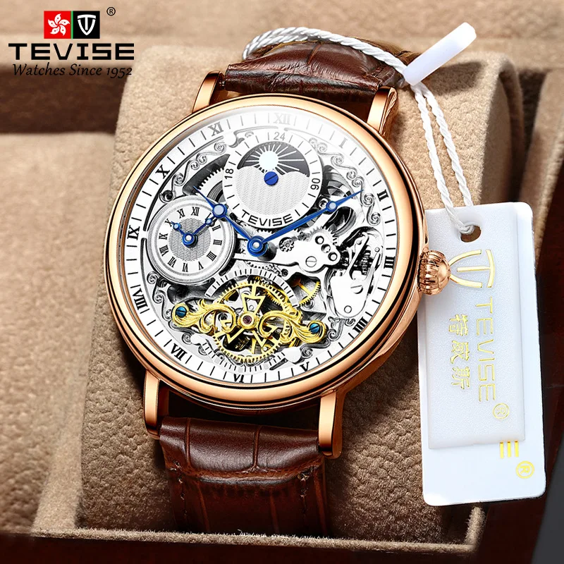 Montre official-website2024New Sun Moon Star Fashion pour hommes, Montre d'affaires automatique, Montre mécanique creuse, Live Hot