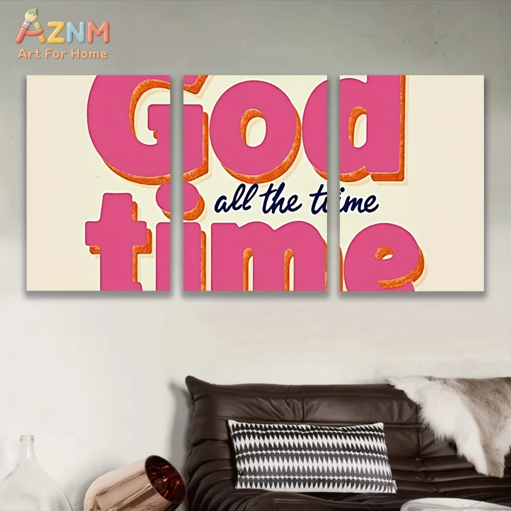 AZNM – toile d'art murale rétro avec citation « Good Time All The Time », affiche imprimée avec typographie audacieuse rose vintage, décoration en une seule pièce sans cadre