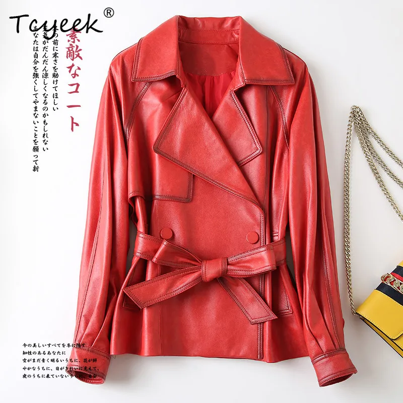 Tcyeek Weiche Schaffell Frühling Herbst Koreanische Version Abnehmen Trendy Anzug Kragen Schulter Ärmeln frauen Aus Echtem Leder Jacke