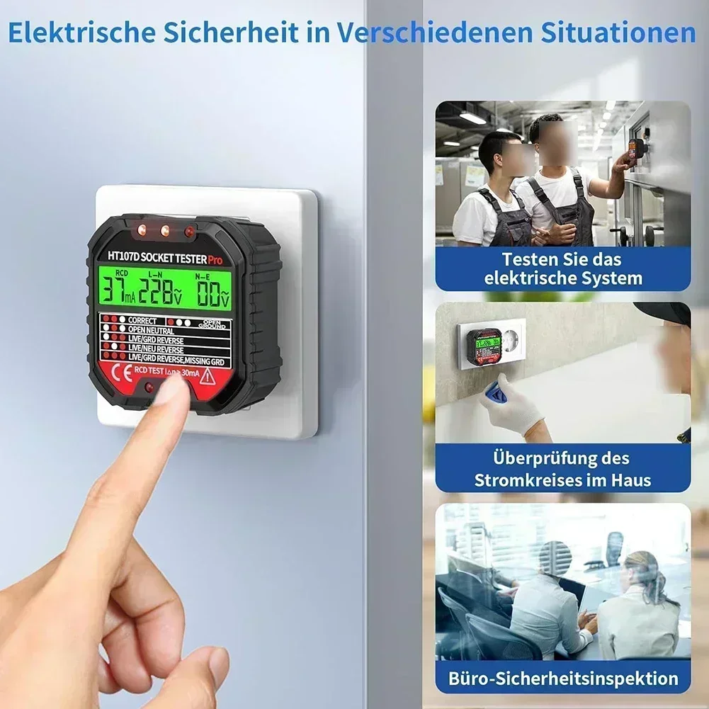 

Socket Tester With One Touch RCD Testing And Indicator Light For Electrical Outlet Safety And Voltage Condition Checking