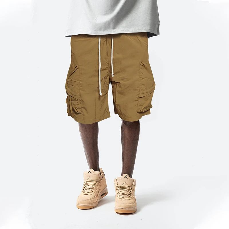 Summer Men\'s Sports Cargo Shorts With Multi Pocket Streetwear Solid Color Simple Loose Shorts Casual Quick Drying Short Pants