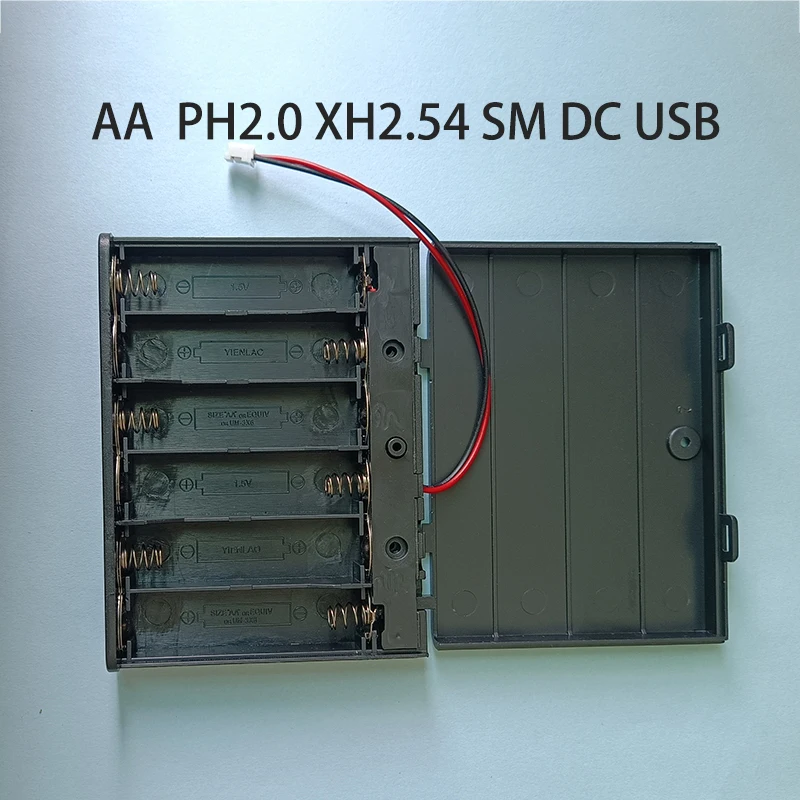 1PCS 6*AA Number 5 Battery Holder Battery Box With Switch PH2.0 XH2.54 SM DC USB Power Port For LED Light String And Strip