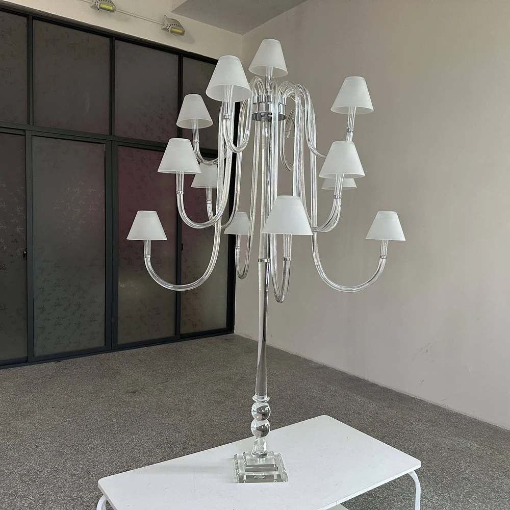 3pcs）Modern Clear Crystal White Lampshade13-Arm Candelabra Sleek Event Centerpiece for Wedding Receptions, Banquet Table