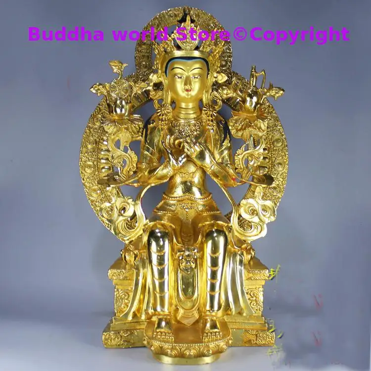 

46CM huge large # GOOD buddha Buddhist HOME Temple Nepal Tibet Buddhism gold gilding Maitreya Future lucky buddha brass statue