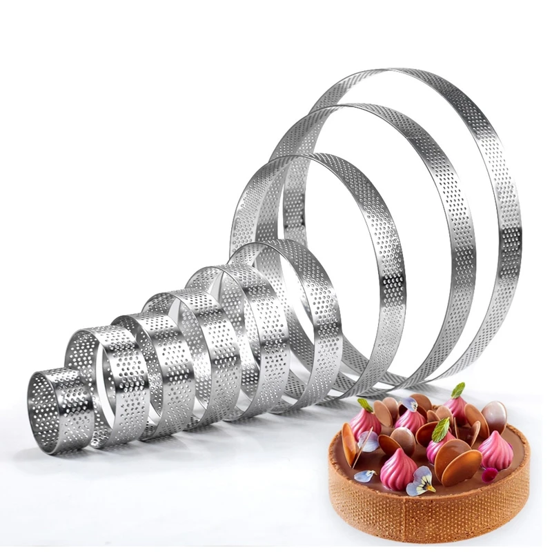 1pcs Circular Tart Ring French Dessert Stainless Steel Perforation Fruit Pie Quiche Cake Mousse Mold Kitchen Baking Mould