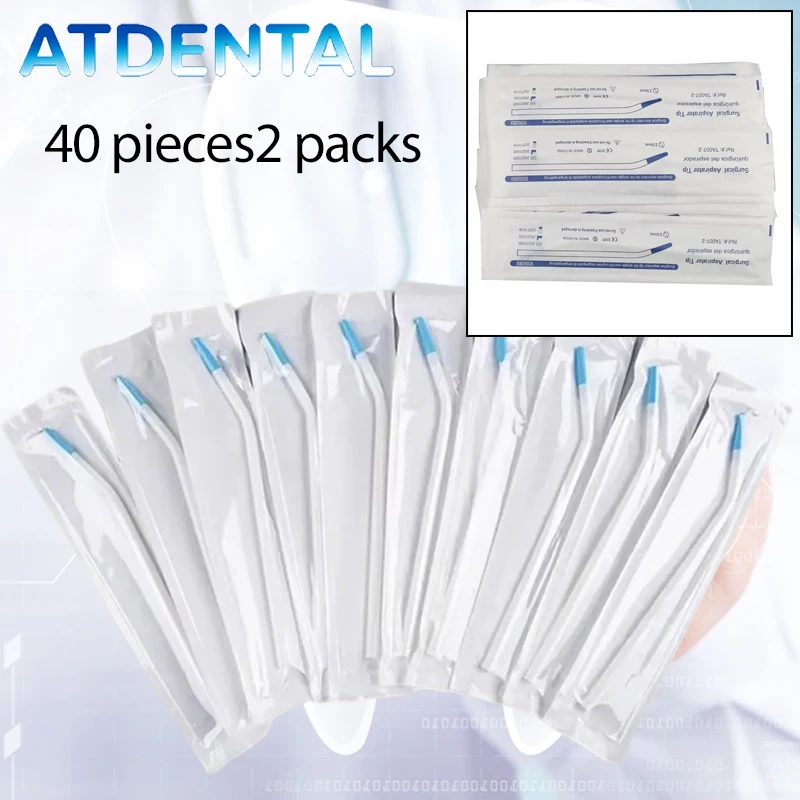 

40 штук, 2 упаковки, одноразовые слюноотсосы, длинные тонкие насадки для отсасывания для стоматологических клиник, хирургии и лабораторного использования, высокое вакуумное всасывание