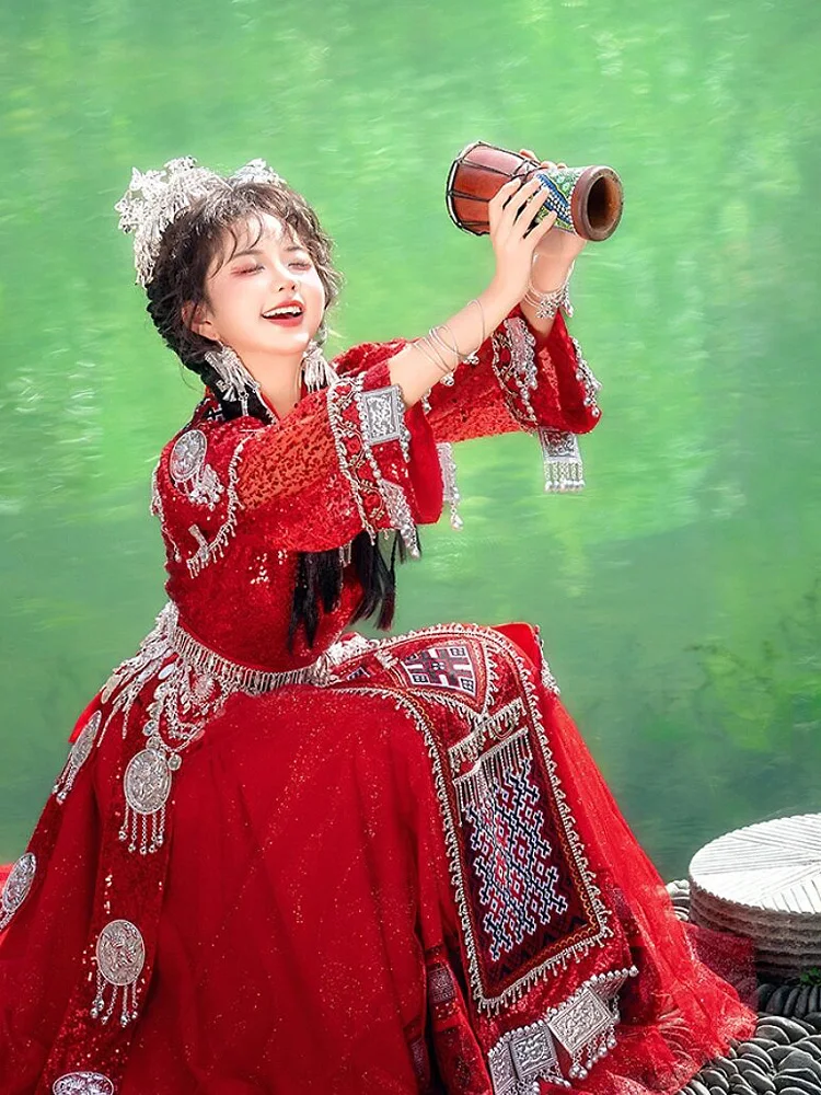 زي Miao-Girl على الطراز العرقي ، قرية Hmong ، تصوير السفر ، أنثى ، Miao ، جديد