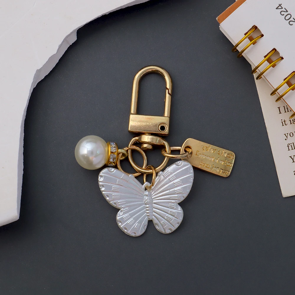 Cute Pearl Flower Keychain Shiny Shell Leaf Key Chain Metal Tag Pendant Accessories For Women Car Trinket Bag Charms Jewelry