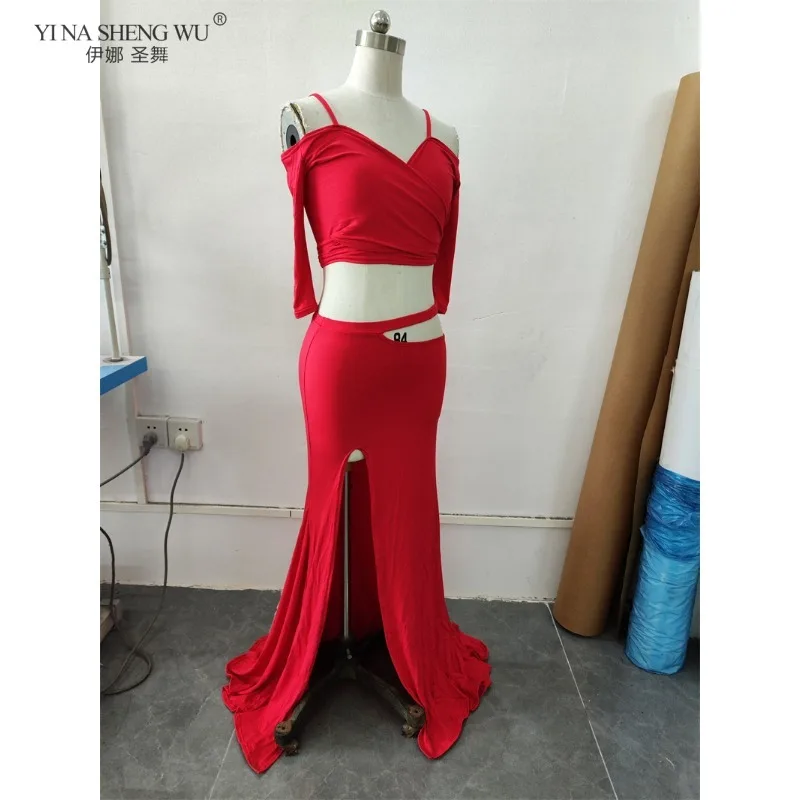 Traje de práctica de danza del vientre para mujer, traje de actuación de danza Oriental, falda superior con cordones, Ropa de baile para bailarines femeninos