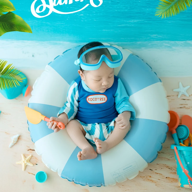 

Summer Newborn Photography Outfit Swimsuit Themed Swimming Ring Glasses Decoration Seashell Beach Props Photoshoot Studio Shoot