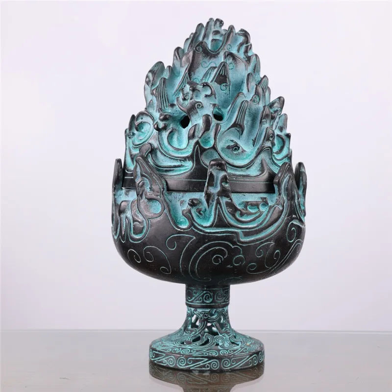 Antique Bronze Ware Green Smoke Curling Seiko Boshan Furnace Decoration Featured Gifts & Crafts Decorative Film And Television P