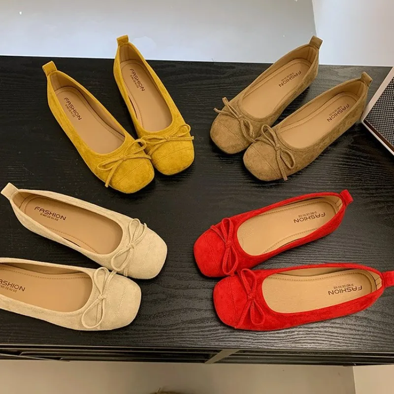 

Женские весенние повседневные туфли-балетки из замши с узлом-бабочкой в стиле ретро, мягкие, удобные, без застежек, для вождения, обувь Mosinka