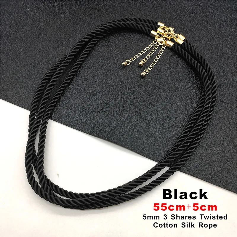 Customized 3pcs/lot 5`6mm Black 3 Shares Silk Cord DIY  Adjustable Necklace Pendant Findings Lobster Clasp Cord Wholesale