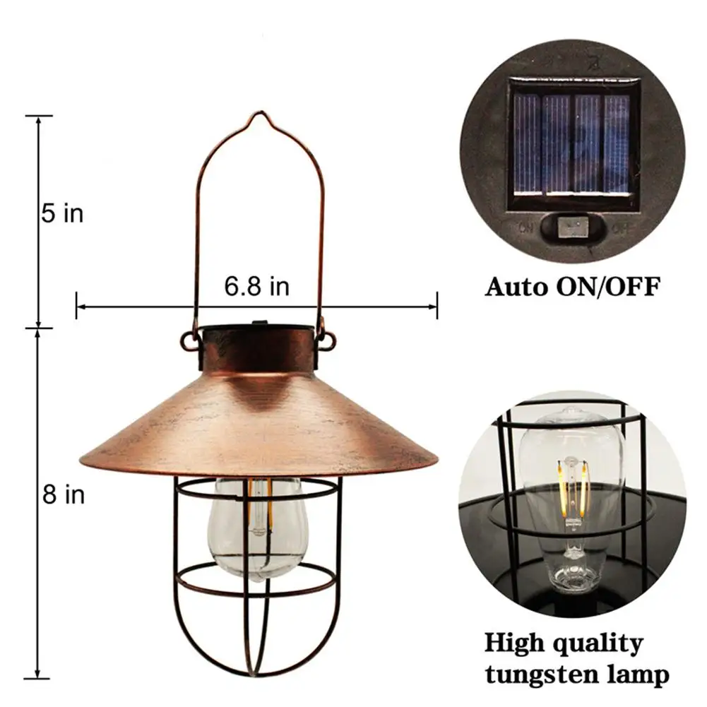 Solar Lantern Lamp Outdoor Waterproof Garden Light Vintage Solar Lamp Tungsten Bulb Ornament for Patio Yard Decoration Lighting