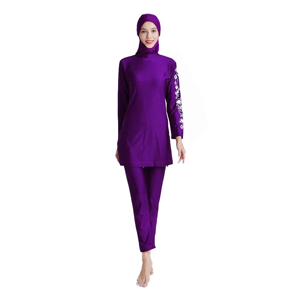 

Women's Floral Print Long Sleeve Burkini, Muslim Swimsuit, Beach Wear, Vacation Wear, Diving Suit with Hijab, S-6XL, 3Pcs