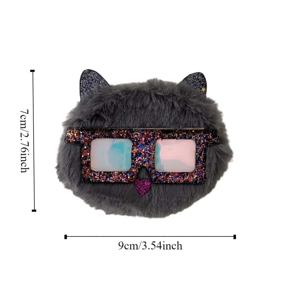 Two-sided Plush Cartoon Cat Mirror 2x Magnifying Animal Sunglasses Cat Fold Makeup Mirror Cosmetic Tools Compact Cosmetic Mirror