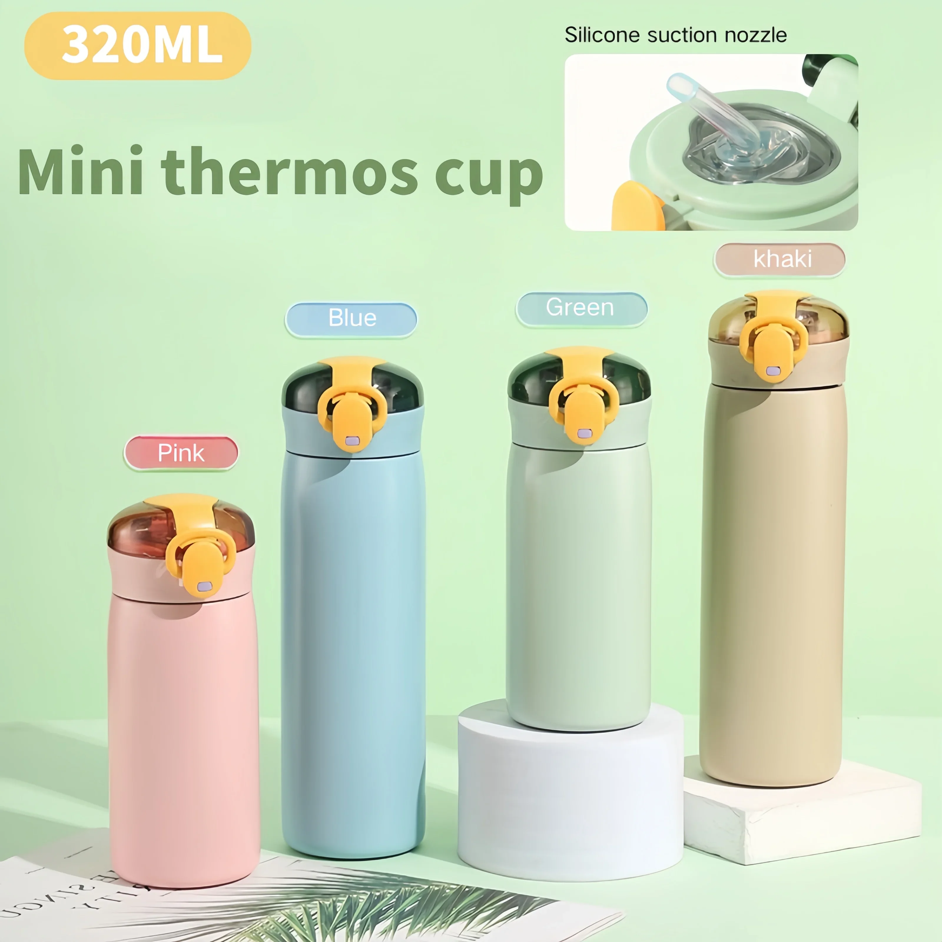 

1 шт., 320 мл/10,82 унции, мини-бутылка для воды, термос из нержавеющей стали с вакуумной изоляцией и соломой, герметичные бутылки для горячей и холодной воды