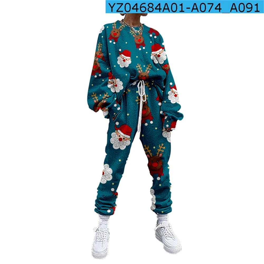 

Women Fashion Christmas Pullover Tracksuit Clothing Two Piece Set Hooded Sweatshirts Jogger Sweatpants Suit