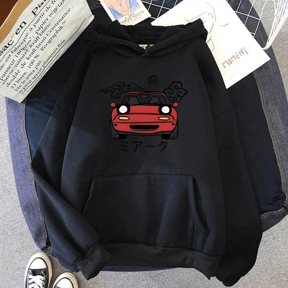 Harajuku Japanese Funny Cartoon Cars Graphic Printing Women Hoodies Fashion Casual Loose Oversize Men's Sweatshirts Unisex