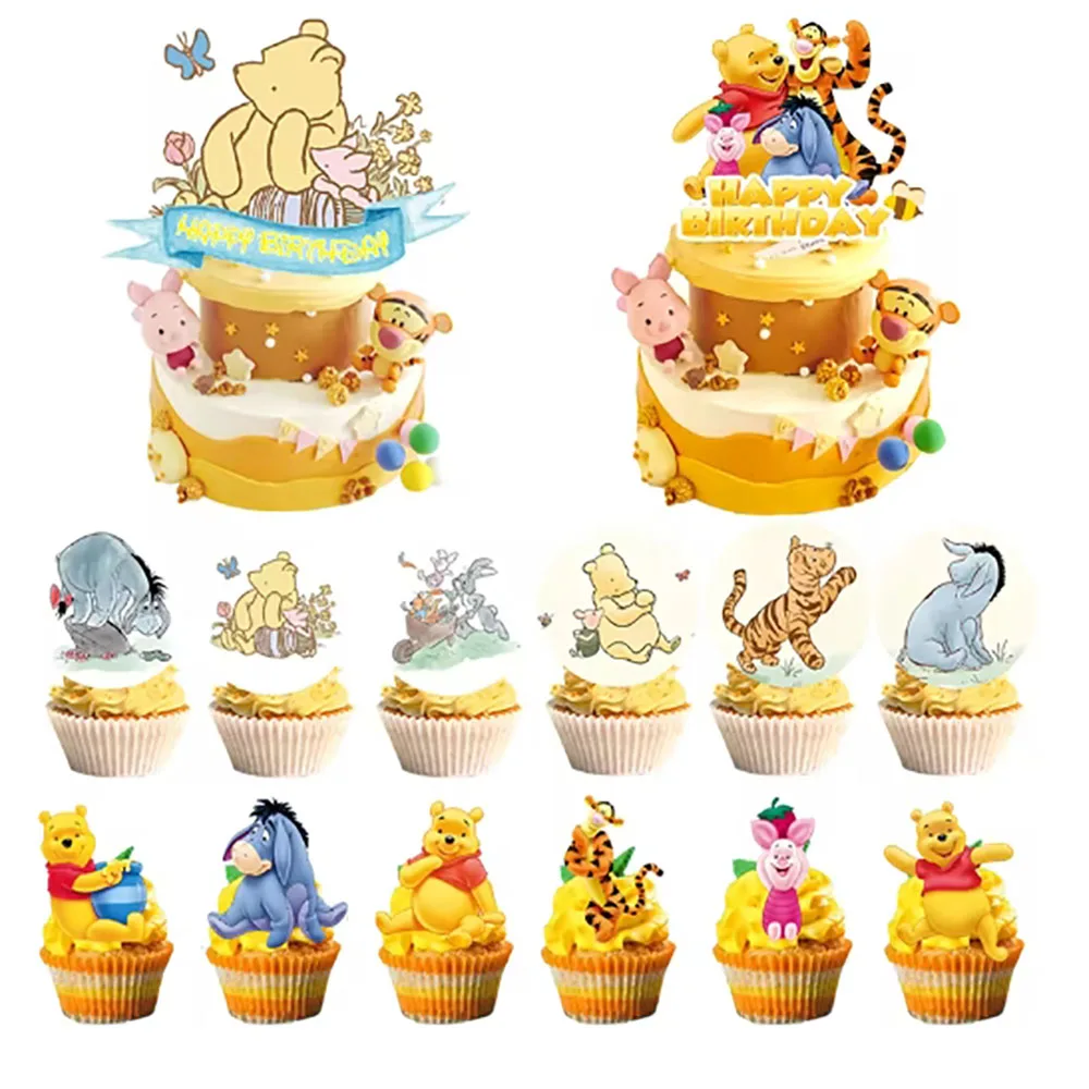 

Disney Winnie the Pooh Theme Birthday Party Decoration Cake Topper Piglet Tigger Eeyore Cartoon Print Baby Shower Party Supplies