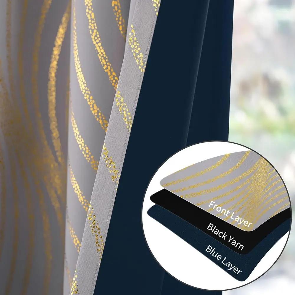 84 tende a pois ondulati in oro grigio con isolamento termico per camera da letto, tende da soggiorno in oro metallizzato a 2 pannelli con passacavo